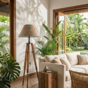 Lámpara Tripode Con Pantalla Impresa en Lienzo